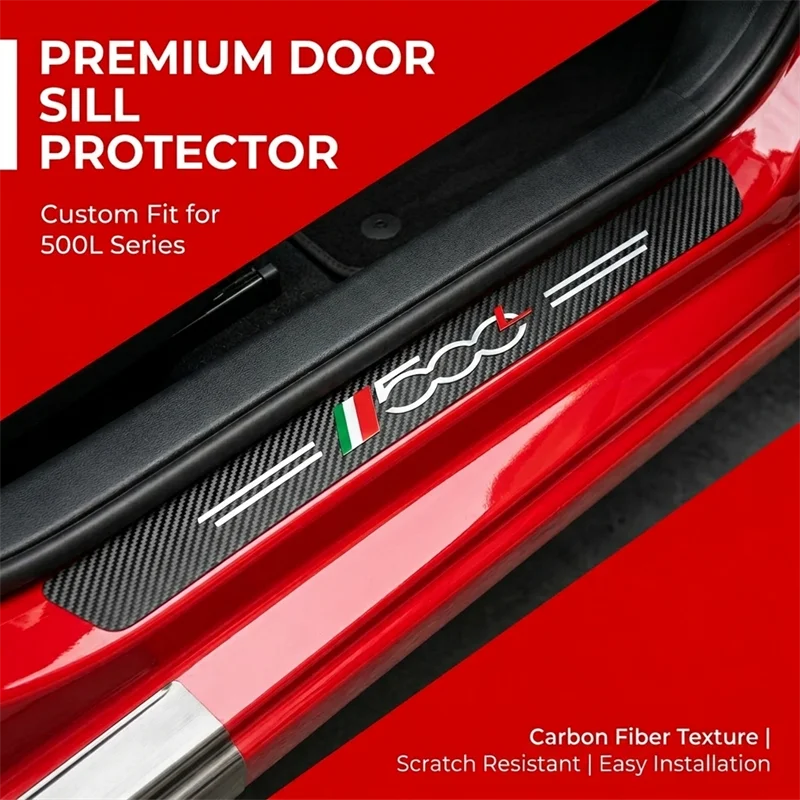 Self‑Adhesive Carbon Fiber Door Sill Sticker Protector For 500L Punto Panda Stilo 500X Bravo Tipo Anti‑Scratch Car Interior Acce