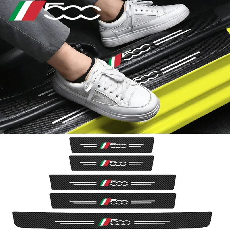 Self‑Adhesive Carbon Fiber Door Sill Sticker Protector For 500L Punto Panda Stilo 500X Bravo Tipo Anti‑Scratch Car Interior Acce