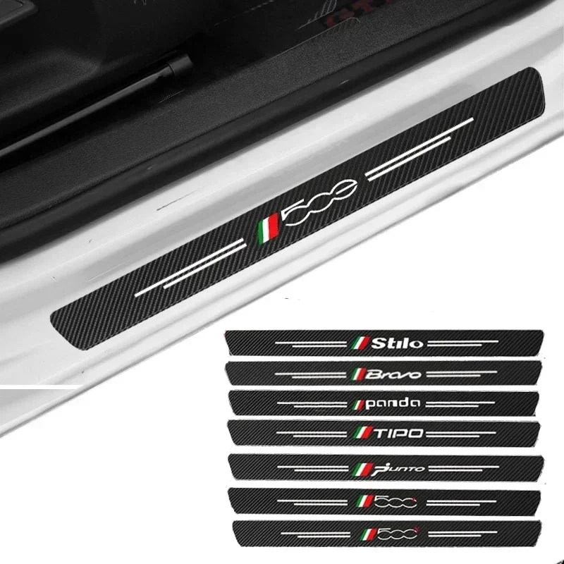 Self‑Adhesive Carbon Fiber Door Sill Sticker Protector For 500L Punto Panda Stilo 500X Bravo Tipo Anti‑Scratch Car Interior Acce