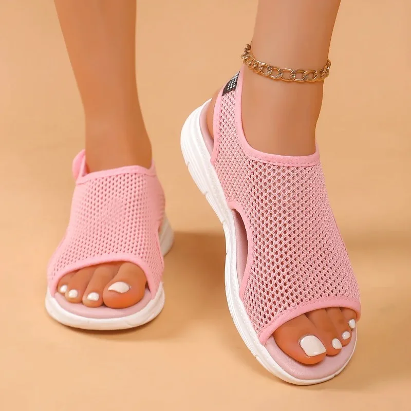 Women Knitted Sports Sandals Summer Casual Slip-On Lightweight Sandals Women Mesh Stretch Beach Luxury Shoes Sandalias De Mujer