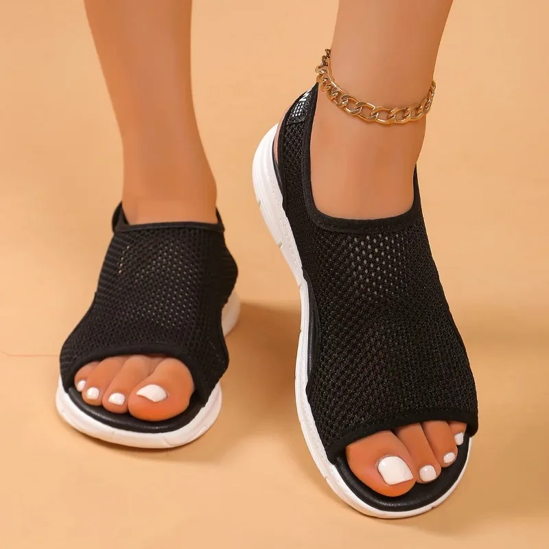 Women Knitted Sports Sandals Summer Casual Slip-On Lightweight Sandals Women Mesh Stretch Beach Luxury Shoes Sandalias De Mujer