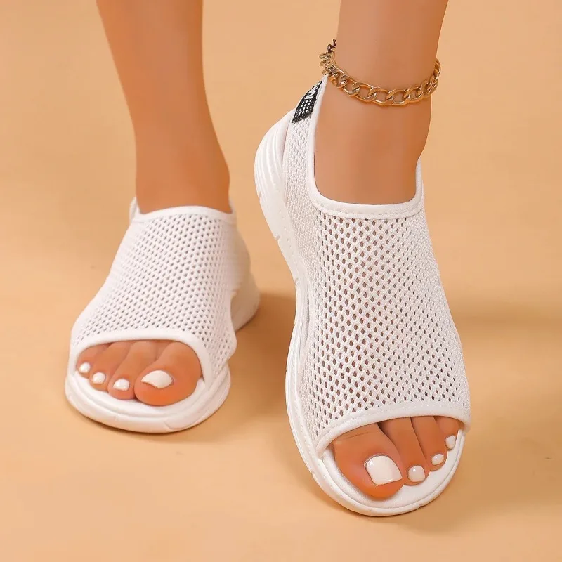 Women Knitted Sports Sandals Summer Casual Slip-On Lightweight Sandals Women Mesh Stretch Beach Luxury Shoes Sandalias De Mujer