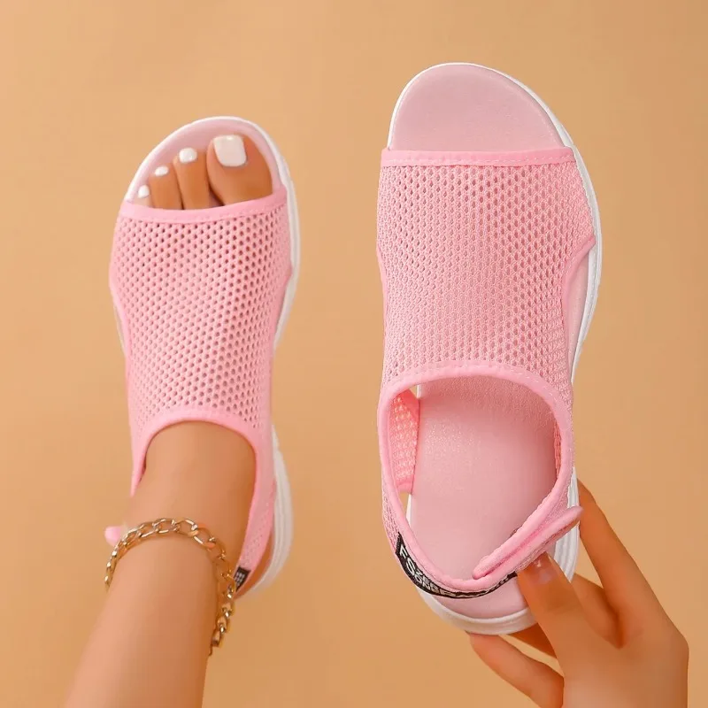Women Knitted Sports Sandals Summer Casual Slip-On Lightweight Sandals Women Mesh Stretch Beach Luxury Shoes Sandalias De Mujer