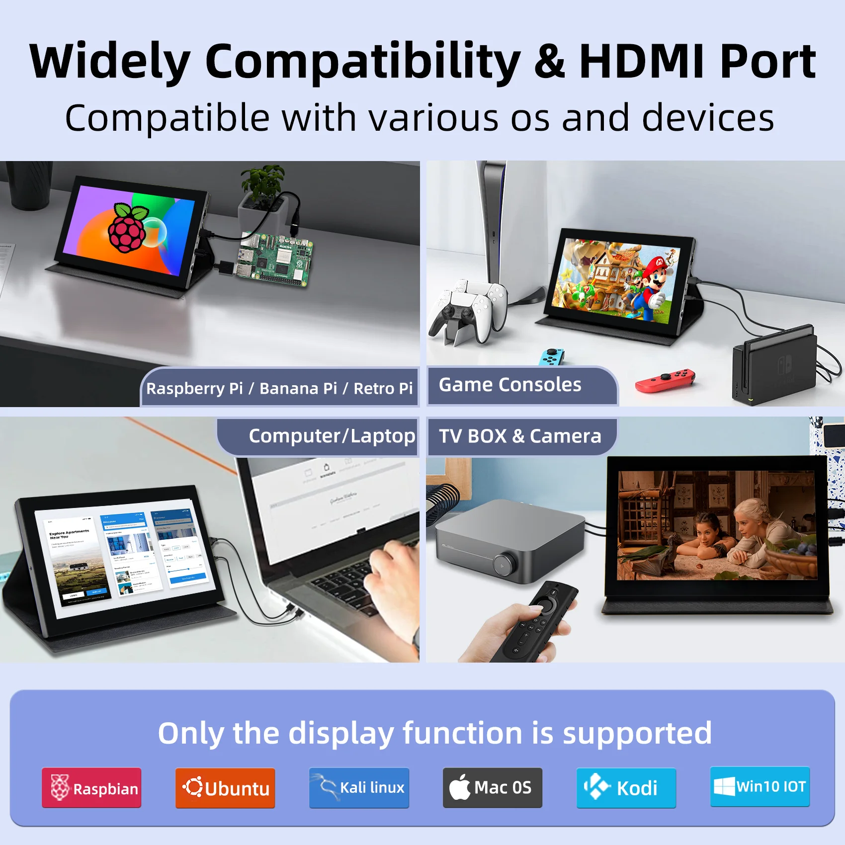 7 Inch Capacitive Touch Screen 1024*600 IPS LCD PC External Screen with Case Hold for Raspberry Pi Orange Pi