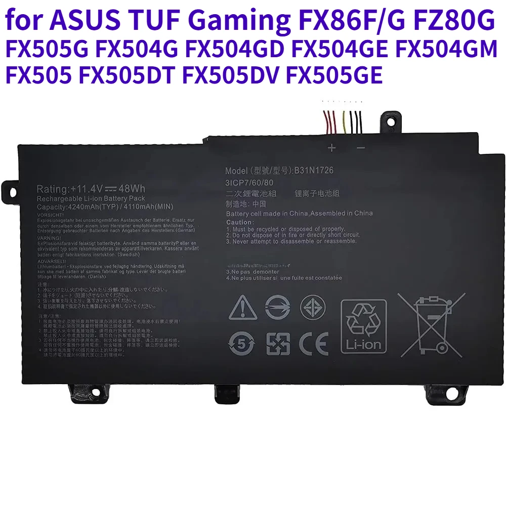 B31N1726 4240mAh Battery for ASUS TUF Gaming FX86F/G FZ80G FX505G FX504G FX504GD FX504GE FX504GM FX505 FX505DT FX505DV FX505GE