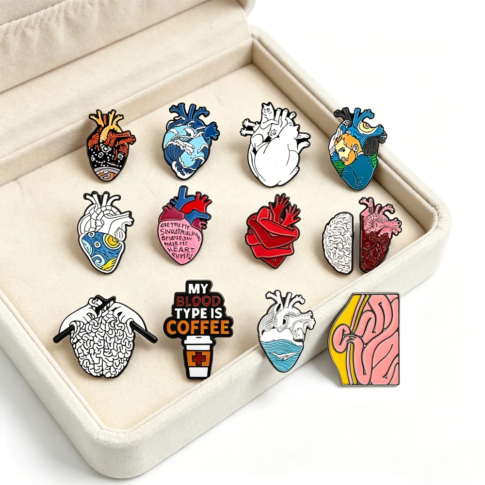 Catuni Heart-Shaped Cardiology Enamel Pin Creative Medical Brain Pin Backpack Tie Clip Badge Jewelry Gift For Doctors And Nurses