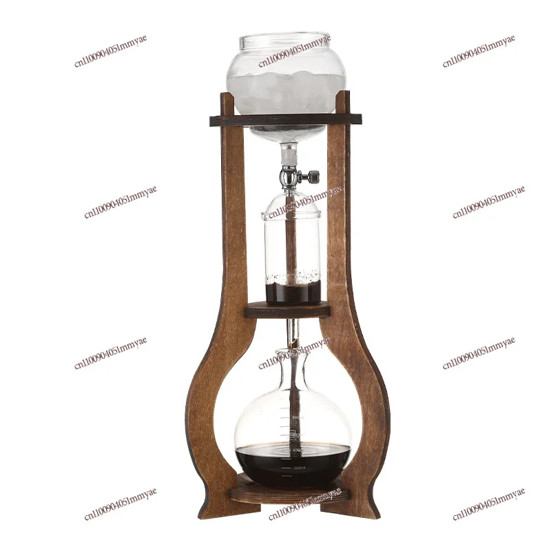 Ice Drop Coffee Pot Cold Brew Drip Type Ice Brew Pot with Wooden Hand Coffee Set for Home Office Cold Brewing Coffee