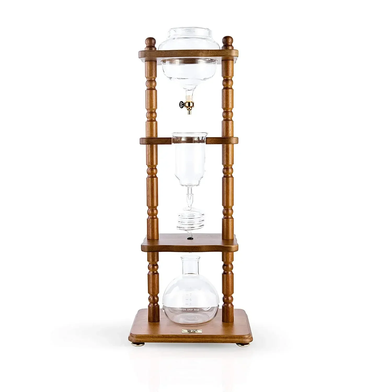 Hot Salesglass Cold Coffee Drip Maker Dutch 6-8 /25CUPS COLD DRIP MAKER CURVED BROWN WOOD FRAME (32OZ)
