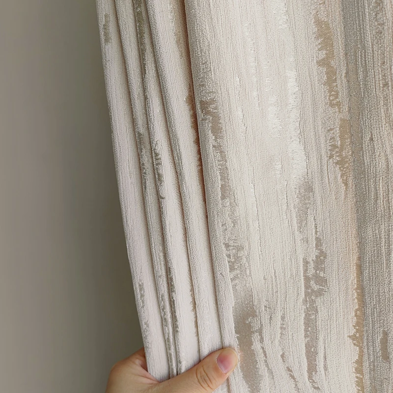 Gilt Light French Cream Jacquard Curtains for Living Room Bedroom High Precision Wood Grain Chenille Customized High-end