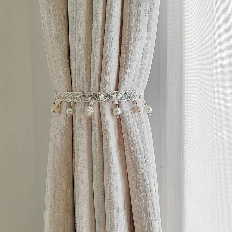 Gilt Light French Cream Jacquard Curtains for Living Room Bedroom High Precision Wood Grain Chenille Customized High-end
