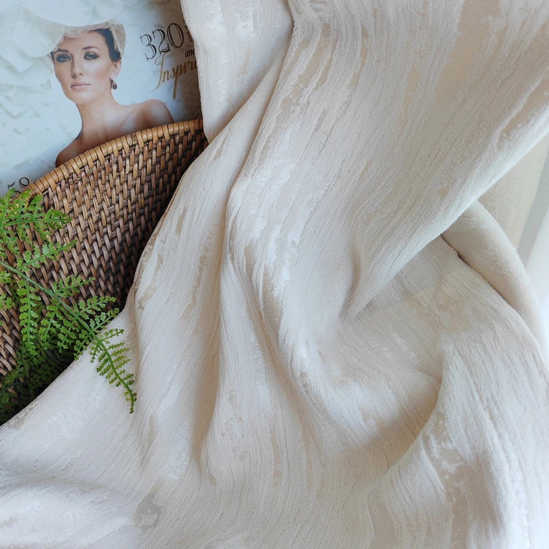 Gilt Light French Cream Jacquard Curtains for Living Room Bedroom High Precision Wood Grain Chenille Customized High-end