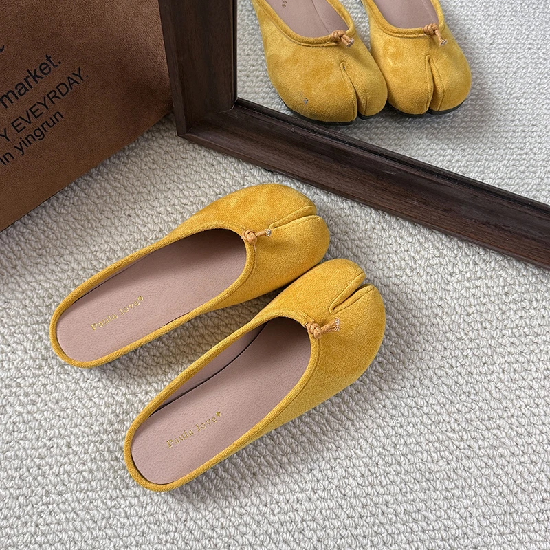 Summer Suede Bowtie Tabi Ninja Slides Shoes Woman Soft Trotters Ballets Flats Split Toe Shoe Ladies LoafersOutside Slippers