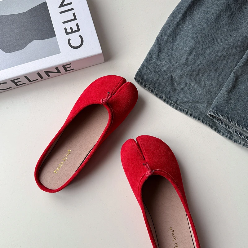Summer Suede Bowtie Tabi Ninja Slides Shoes Woman Soft Trotters Ballets Flats Split Toe Shoe Ladies LoafersOutside Slippers
