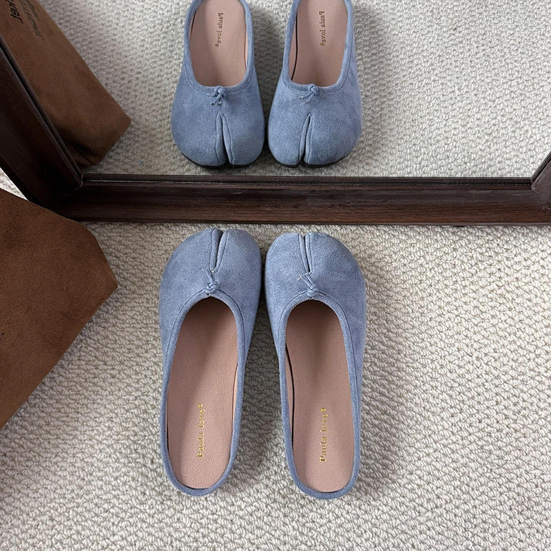 Summer Suede Bowtie Tabi Ninja Slides Shoes Woman Soft Trotters Ballets Flats Split Toe Shoe Ladies LoafersOutside Slippers