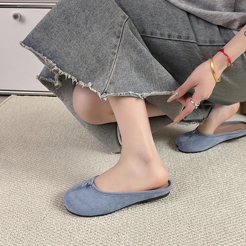 Summer Suede Bowtie Tabi Ninja Slides Shoes Woman Soft Trotters Ballets Flats Split Toe Shoe Ladies LoafersOutside Slippers