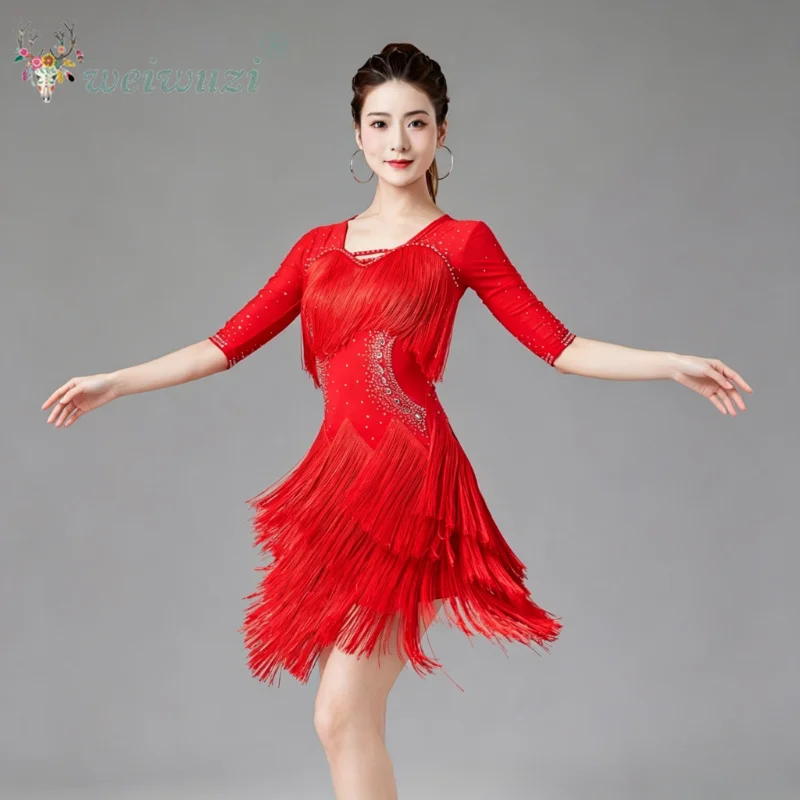 Latin Dance Clothing Tango Samba Rumba Professional Performance Costumes Adult Sexy National Ballroom Backless Tassels Dresses