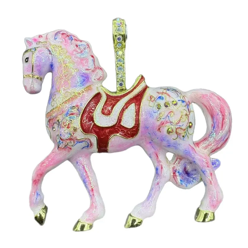 Medieval vintage enamel pony pendant light luxury temperament versatile enamel pony necklace KF magnetic pendant
