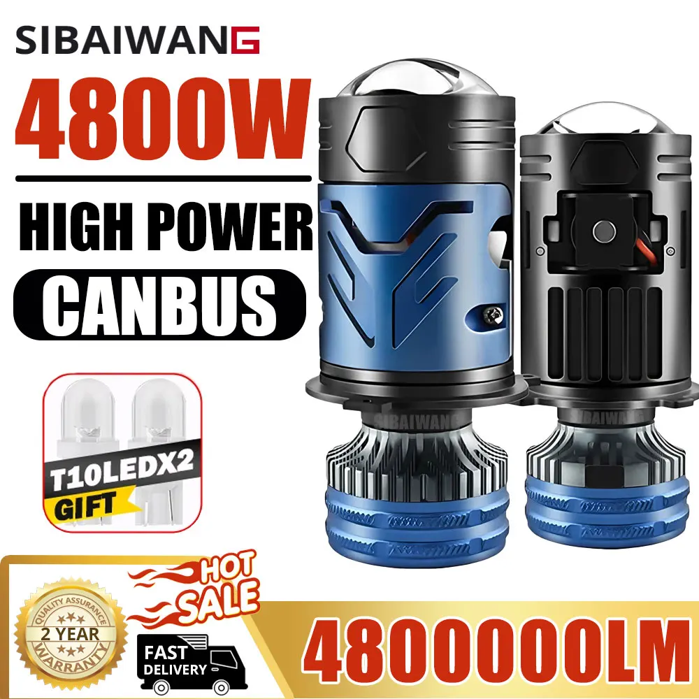 Car H4 LED Lens Headlight Canbus 4800W Hi/Lo Motorcycle H4 Led Headlamp Automobiles Led Turbo Fan Fog Light 12V Plug and Play