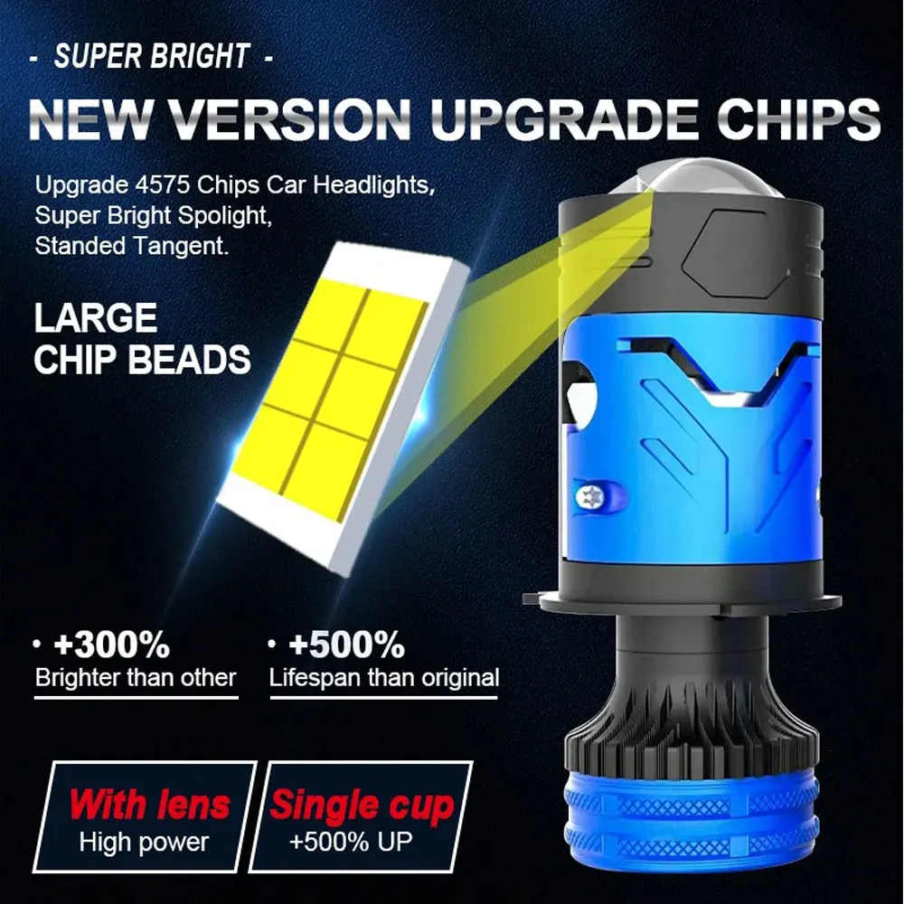 Car H4 LED Lens Headlight Canbus 4800W Hi/Lo Motorcycle H4 Led Headlamp Automobiles Led Turbo Fan Fog Light 12V Plug and Play