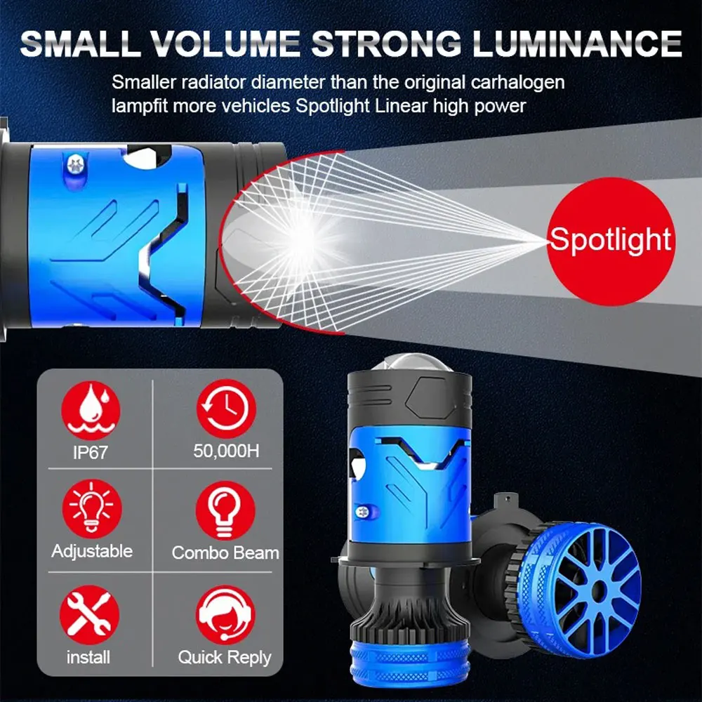 Car H4 LED Lens Headlight Canbus 4800W Hi/Lo Motorcycle H4 Led Headlamp Automobiles Led Turbo Fan Fog Light 12V Plug and Play