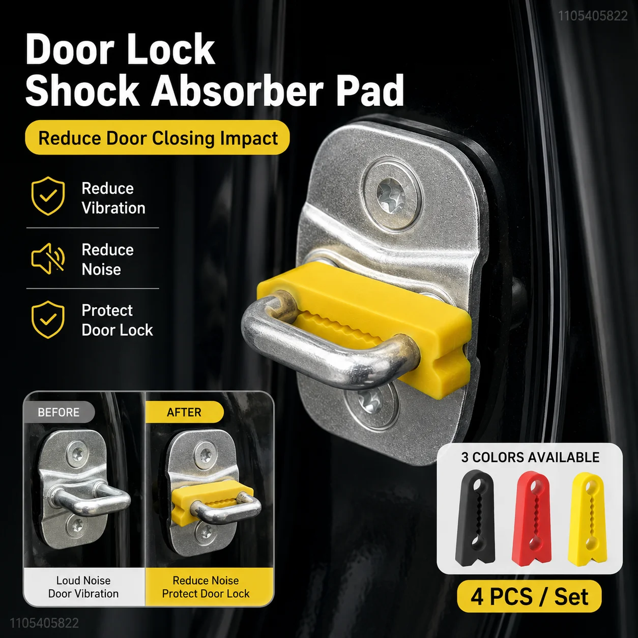 4pcs Sound Damper Door Lock Buffer Car Door Lock Buckle,Silicone Protector Pad,Door Closing Noise Reduction Anti-collision Cover