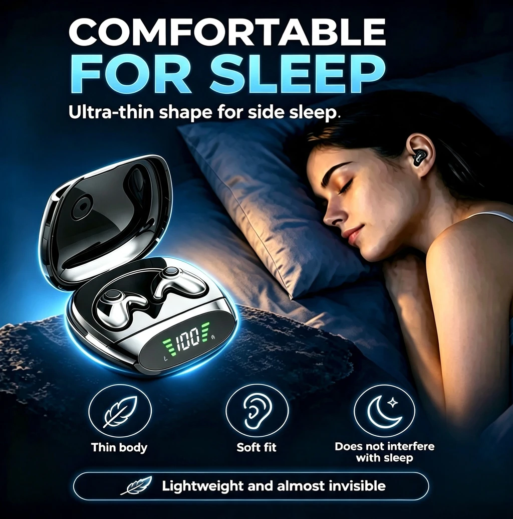 Mini Sleep Wireless Earbuds LED Digital Display Bluetooth Headphones Painless Wearing Invisible Ear Clip Headset For Side Sleepe