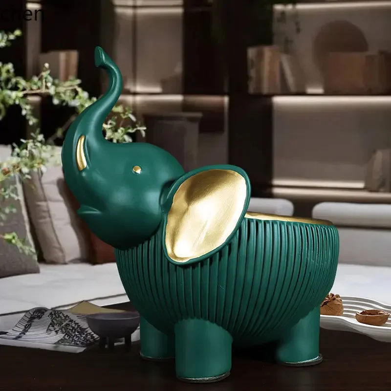 HYS Entryway Key Storage Box Ornament Home Entrance Shoe Cabinet Hallway Living Room TV Cabinet Lucky Elephant Decoration