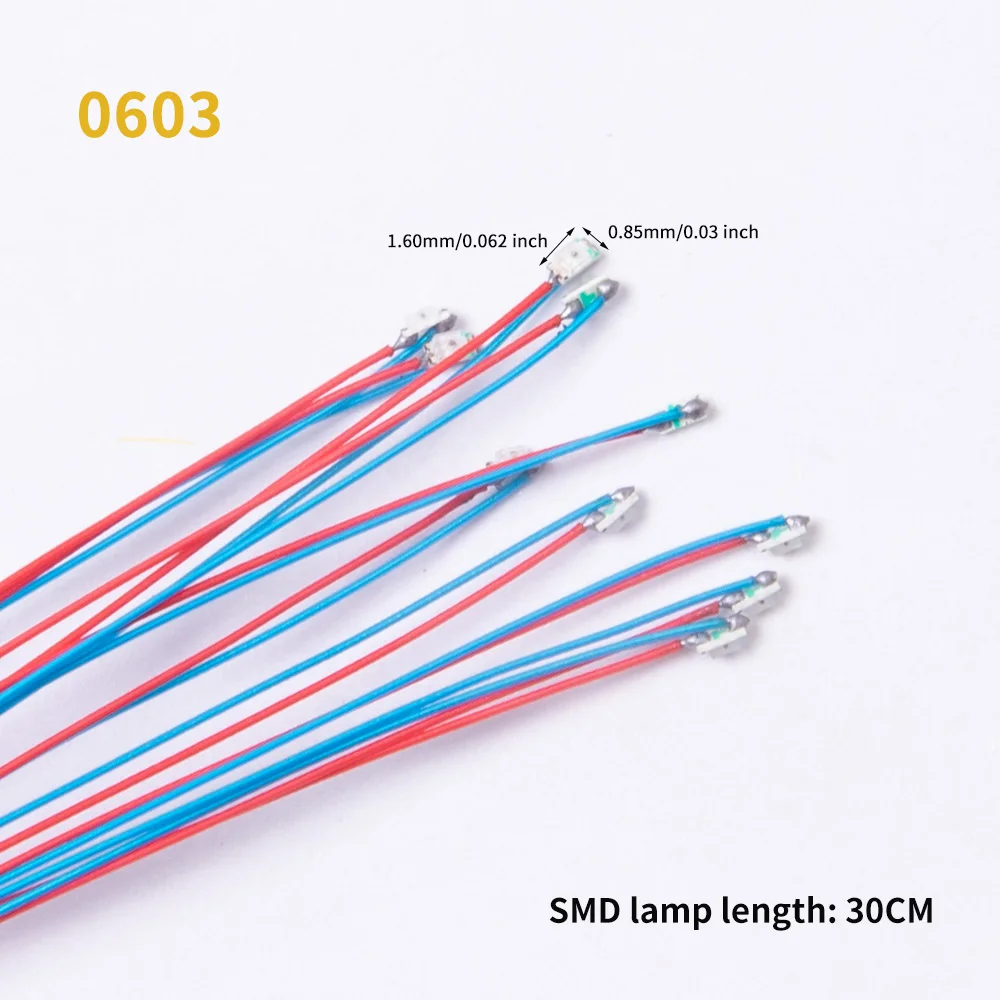 5PCS 3V LED 0402 0603 SMD Lamp Wired Chip 30cm Model Toys Railway Scene Micro Led Pre-soldered Light Model Kit for Cars Diorama