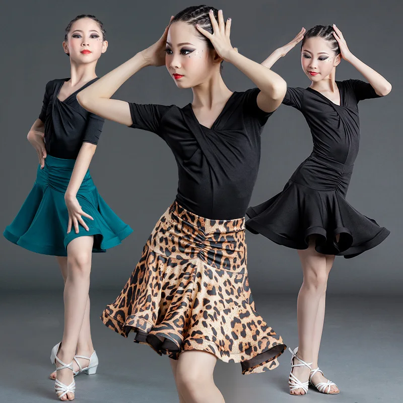 Latin Dance Practice Dress Exam Dress Children's Latin Skirt Competition Performance Dress Short Sleeve Female Fish Bone Skirt