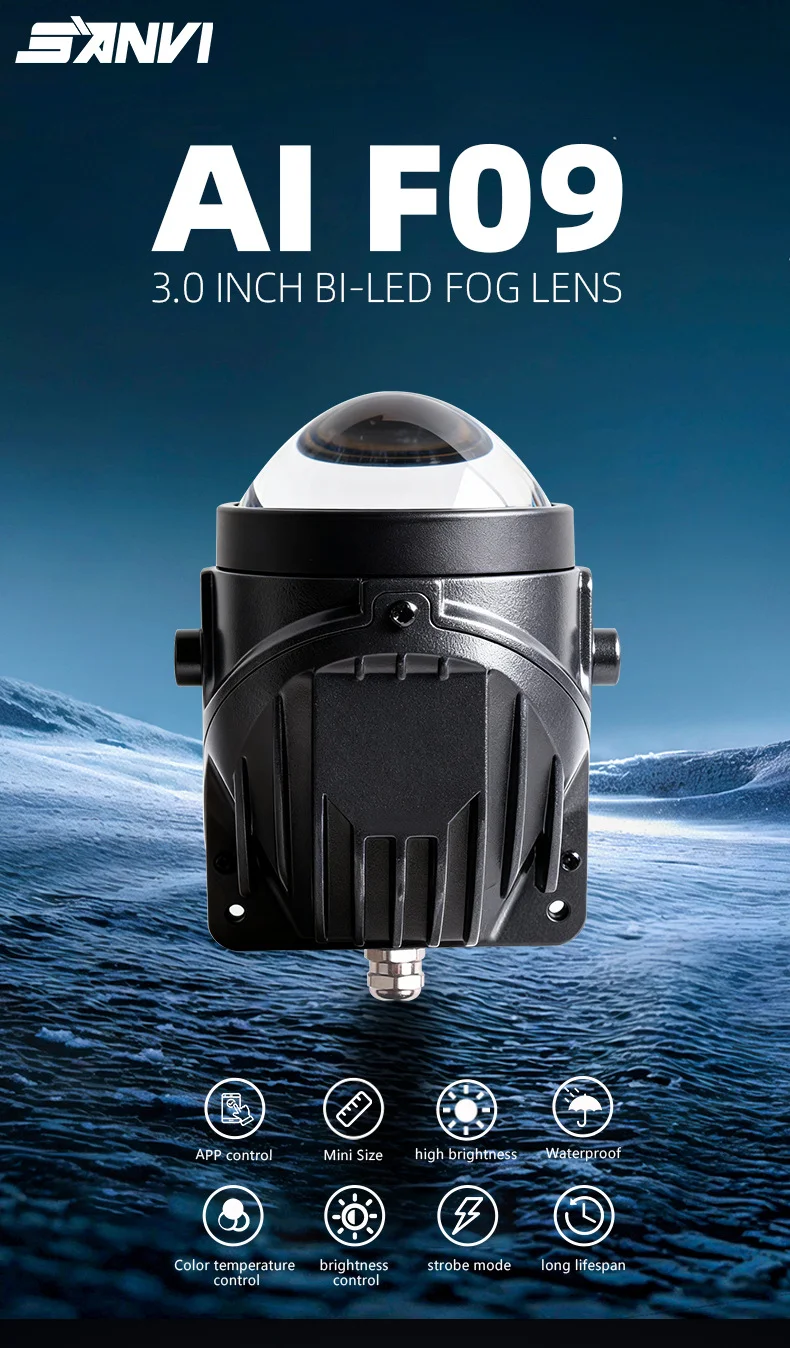 Car Fog Light Projector Lens 3 inch Bi LED Retrofit Hi Lo Beam 12V 33W APP Bluetooth Control 3000K 4300K 6000K for Toyota Honda