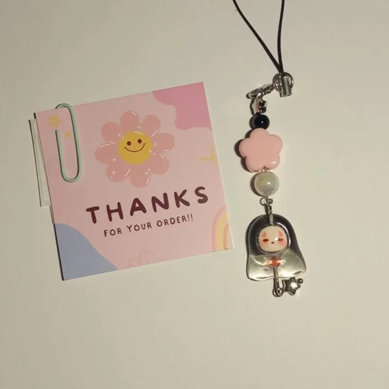 Kawaii No Face Kaonashi Phone Charm, Anime Phone Charm, Studio Ghibli Inspired Phone Charm, Resin Charm, Pink Flower Silver Star