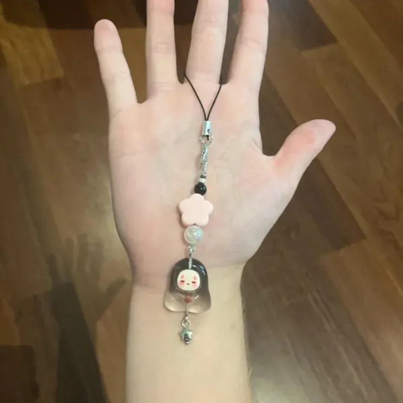 Kawaii No Face Kaonashi Phone Charm, Anime Phone Charm, Studio Ghibli Inspired Phone Charm, Resin Charm, Pink Flower Silver Star