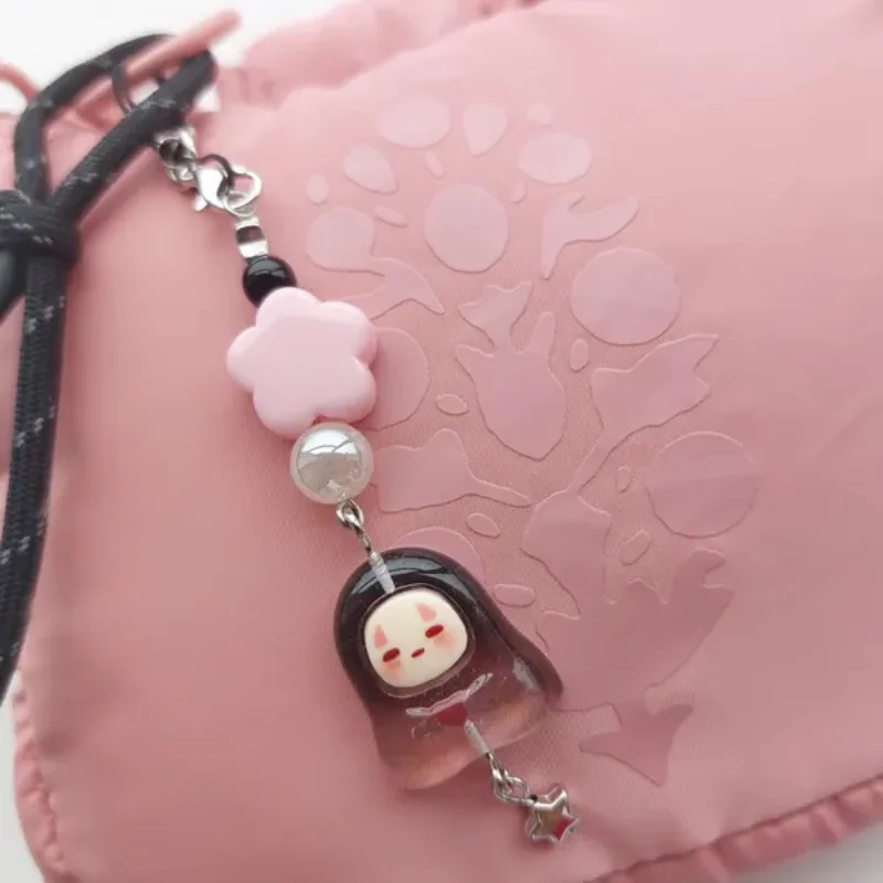 Kawaii No Face Kaonashi Phone Charm, Anime Phone Charm, Studio Ghibli Inspired Phone Charm, Resin Charm, Pink Flower Silver Star