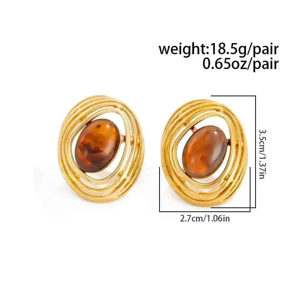 SHIXIN Fashion Vintage Gold Color Oval Resin Stud Earrings Women Punk Hollow Metal Piercing Earring Retro Elegant Jewelry Gifts