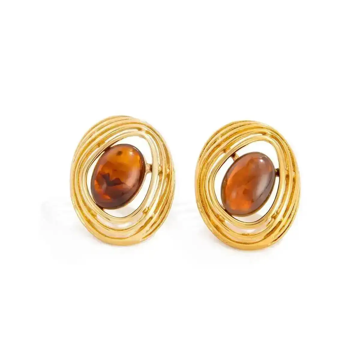 SHIXIN Fashion Vintage Gold Color Oval Resin Stud Earrings Women Punk Hollow Metal Piercing Earring Retro Elegant Jewelry Gifts