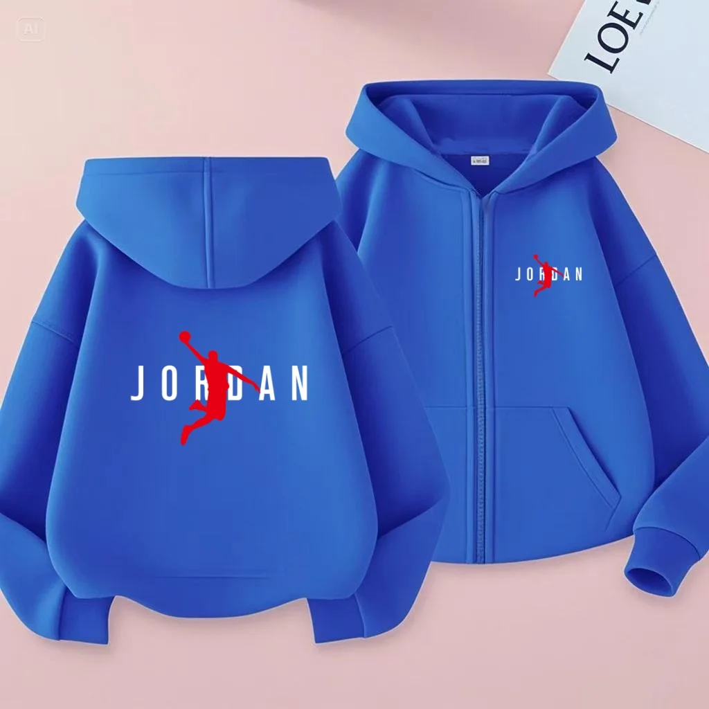 kids Autumn Winter Sweatshirt Basketball Charming Clothing Zipper Style Hoodie Girl Boy 3-12 Years Fashion Blue Black White Coat