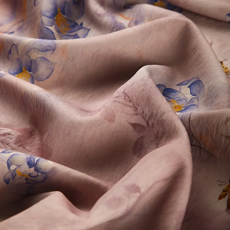 Lotus Pattern Digital Printed Brocade Cotton Fabric Summer Thin Dress Fabric National Style Cheongsam Shirt Fabric