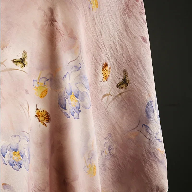 Lotus Pattern Digital Printed Brocade Cotton Fabric Summer Thin Dress Fabric National Style Cheongsam Shirt Fabric