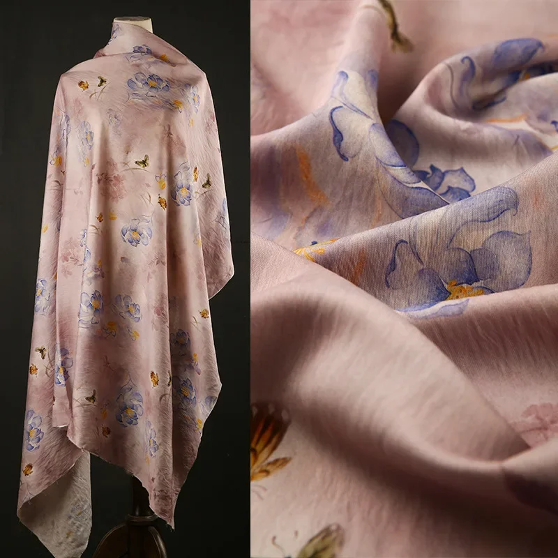 Lotus Pattern Digital Printed Brocade Cotton Fabric Summer Thin Dress Fabric National Style Cheongsam Shirt Fabric