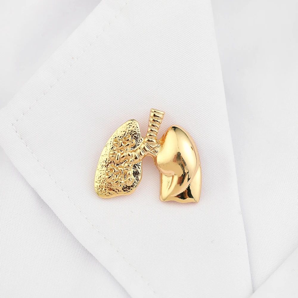 Hanreshe Medical Metal Lung Human Organ Brooch Gold Color Pins for Nurse Doctor Lapel Backpack Badge Jewelry Trendy
