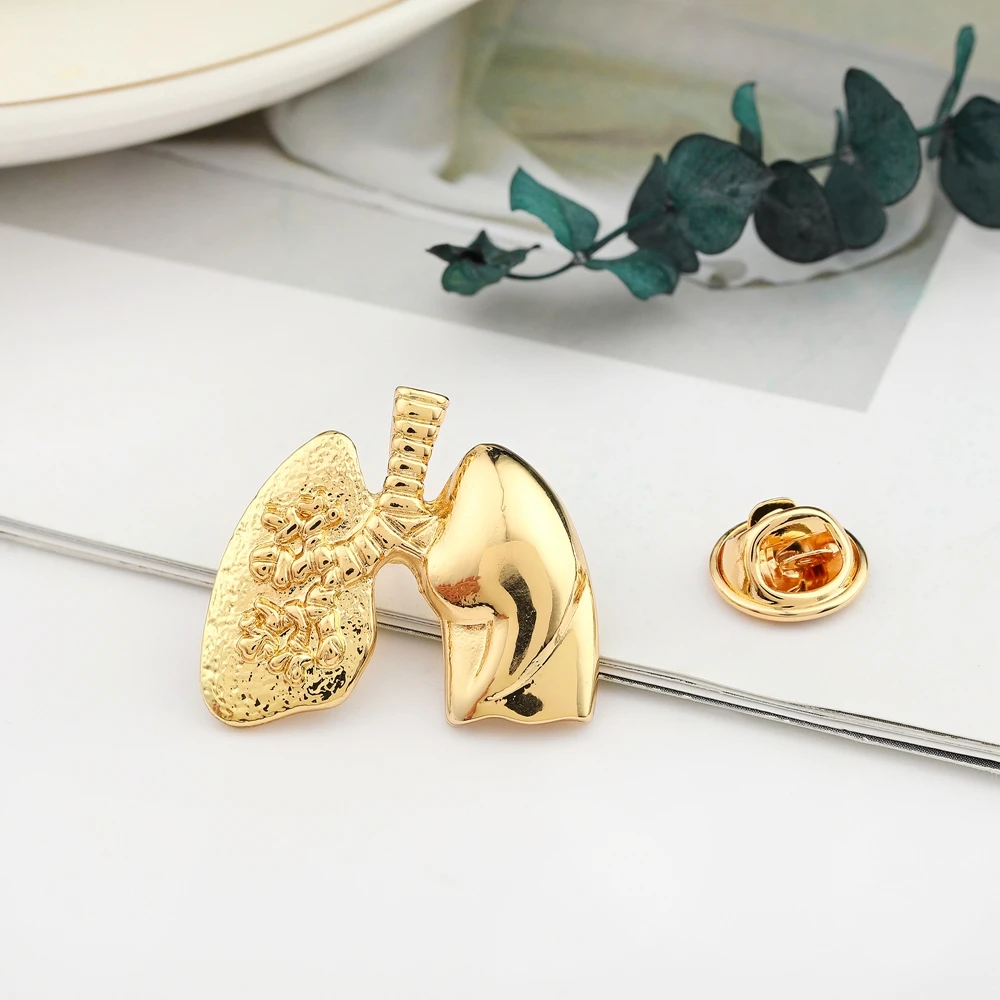 Hanreshe Medical Metal Lung Human Organ Brooch Gold Color Pins for Nurse Doctor Lapel Backpack Badge Jewelry Trendy