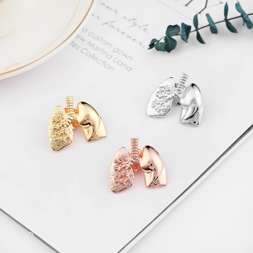 Hanreshe Medical Metal Lung Human Organ Brooch Gold Color Pins for Nurse Doctor Lapel Backpack Badge Jewelry Trendy