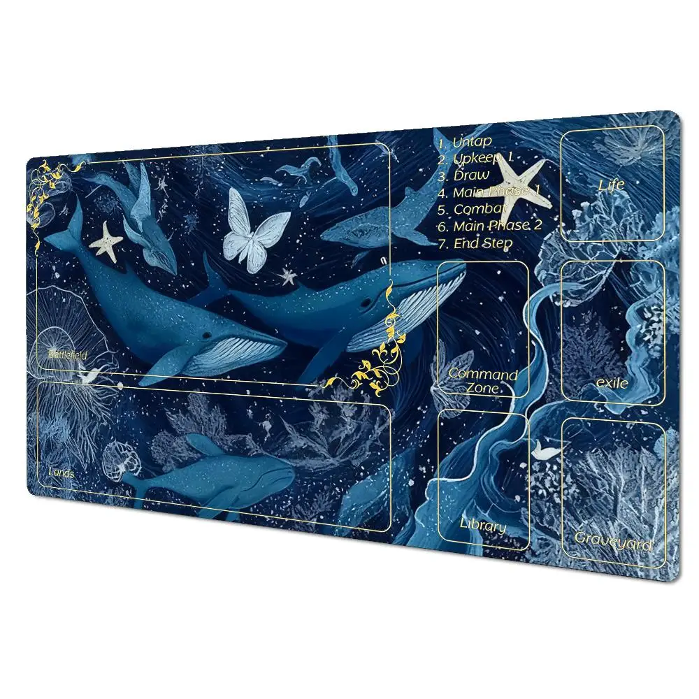 Ocean Fantasy Giant Whale Jellyfish Starfish Butterfly MTG Playmat TCG Battle Mat Durable Stitched Edge 35X60CM Gaming Deskpad