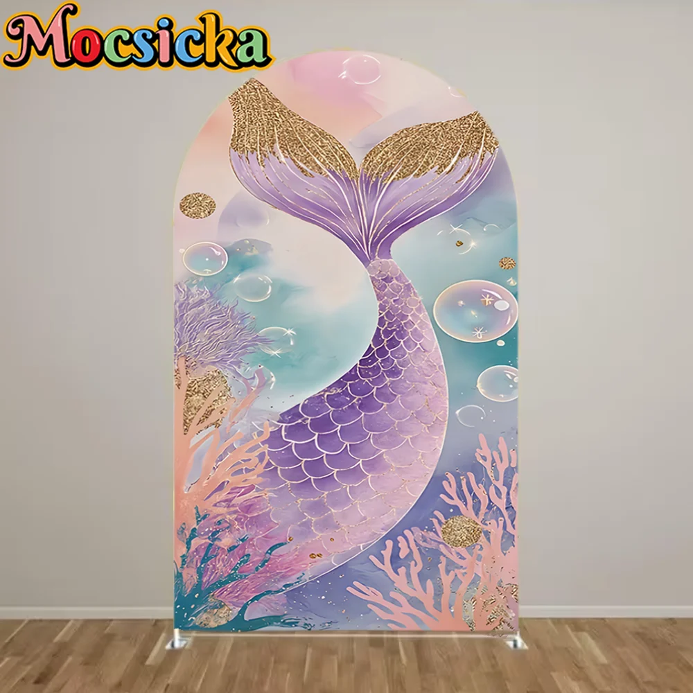 Mermaid Arch Backdrop Undersea Theme for Kids Birthday Party Girls Photo Shoot Fantasy Ocean Scene Decoration Photo Background