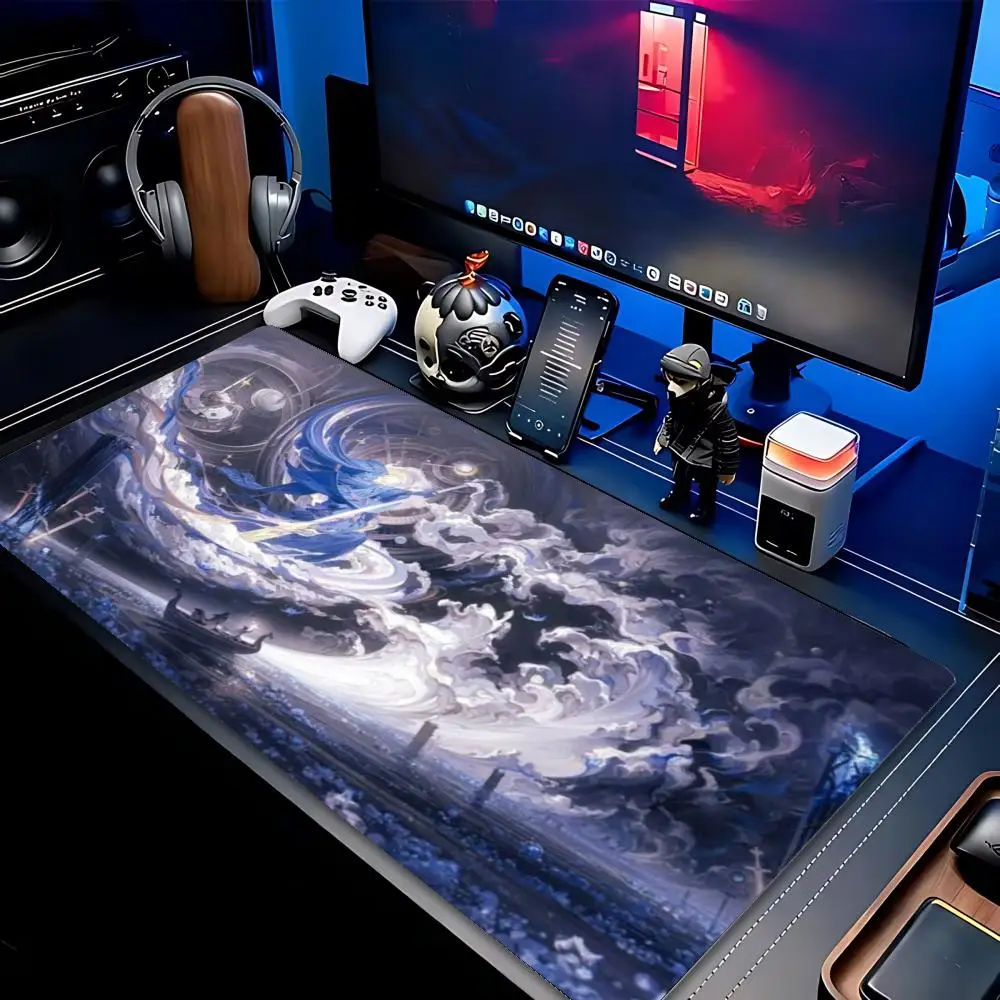 Gaming Mouse Pad XXL Mystic Ocean Star Ancient Broken Stone Ruins Non Slip Desk Mat For Laptop Keyboard Fantasy Desktop Mat