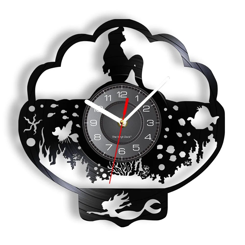 Fantasy Mermaid Ocean Underwater Decoration Wall Clock Princess Ariel Vinyl Record Wall Clock Gift For Her Fairy Seamaid Clock