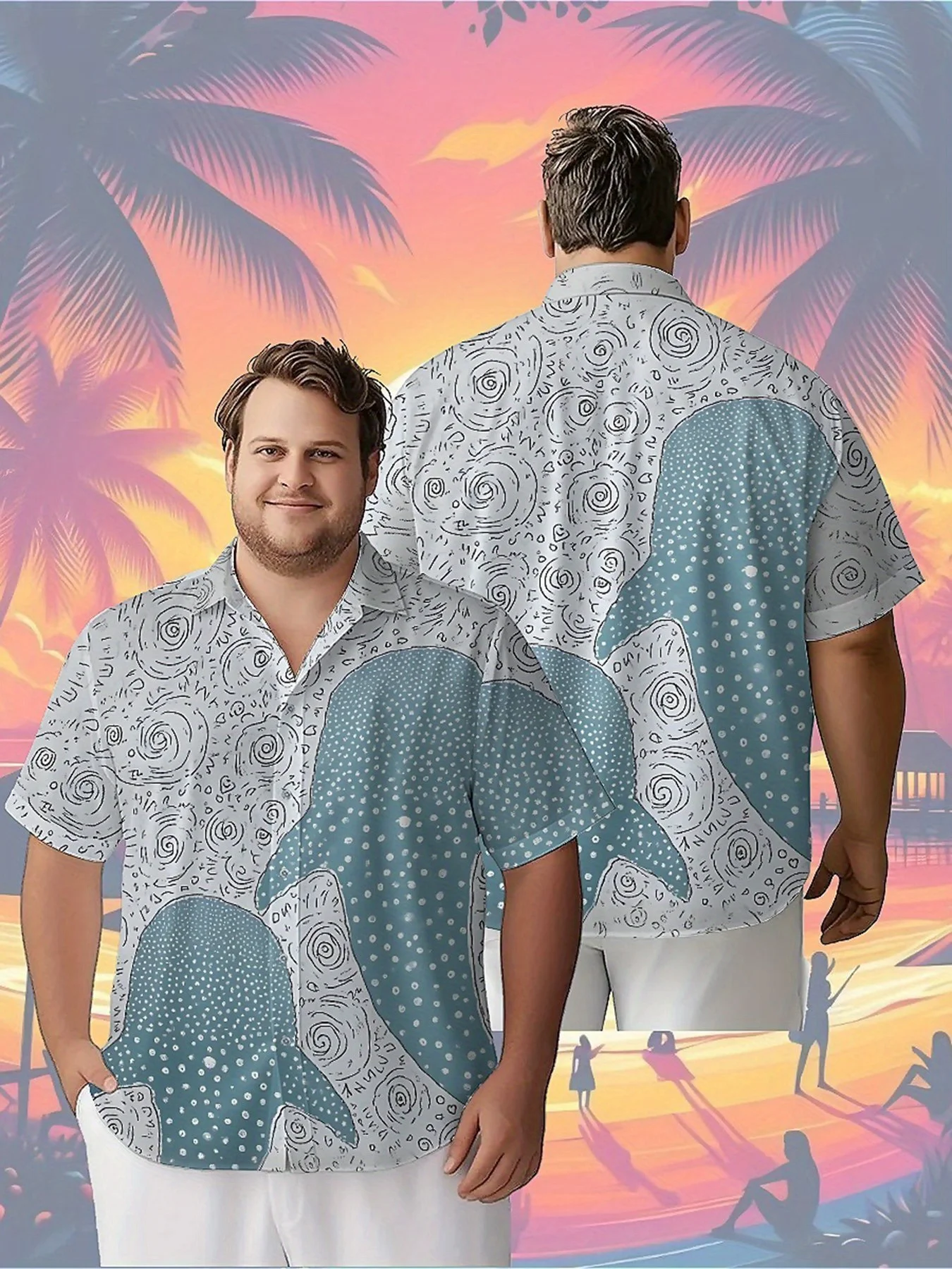 Men's Plus Size Hawaiian Shirts Ocean Fantasy Journey Pattern, Unisex Aloha Shirts,New in Summer Tops Tee,streetwear