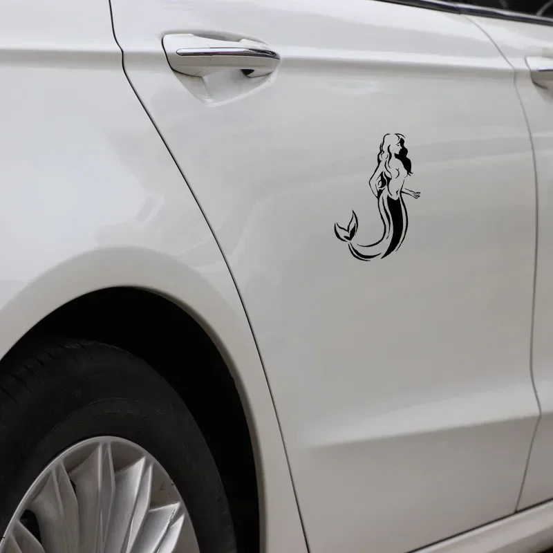 Car Sticker Cute PVC Car Sticker Mermaid Tribe Fantasy Ocean Girl Fish Car Sticker Creative Waterproof Black/White, 17cm*11cm