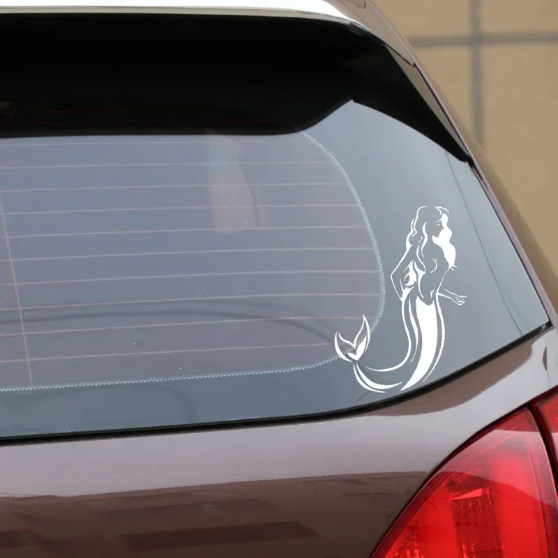 Car Sticker Cute PVC Car Sticker Mermaid Tribe Fantasy Ocean Girl Fish Car Sticker Creative Waterproof Black/White, 17cm*11cm