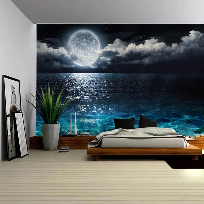 Night Sky Ocean Tapestry 3D Magical Fantasy Starry Sky Tapestry Wall Hanging Bedroom Living Room Dormitory Wall Art Decoration